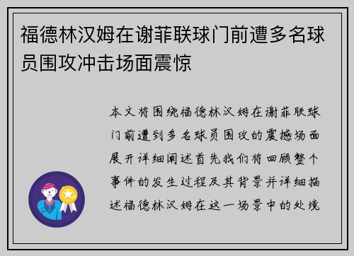 福德林汉姆在谢菲联球门前遭多名球员围攻冲击场面震惊
